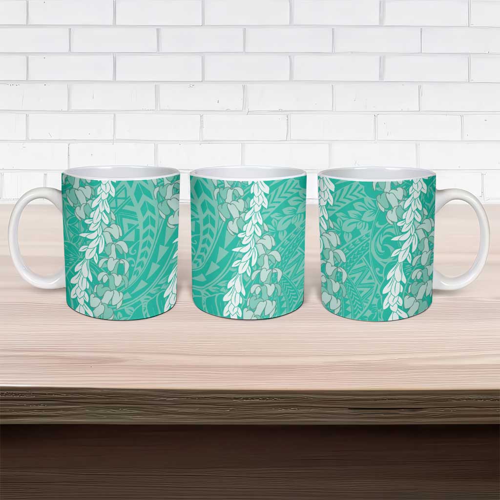 Puakenikeni and Maile Lei Ceramic Mug Sage Green Double Strand Lei LT9 - Polynesian Pride