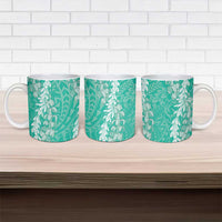 Puakenikeni and Maile Lei Ceramic Mug Sage Green Double Strand Lei LT9 - Polynesian Pride
