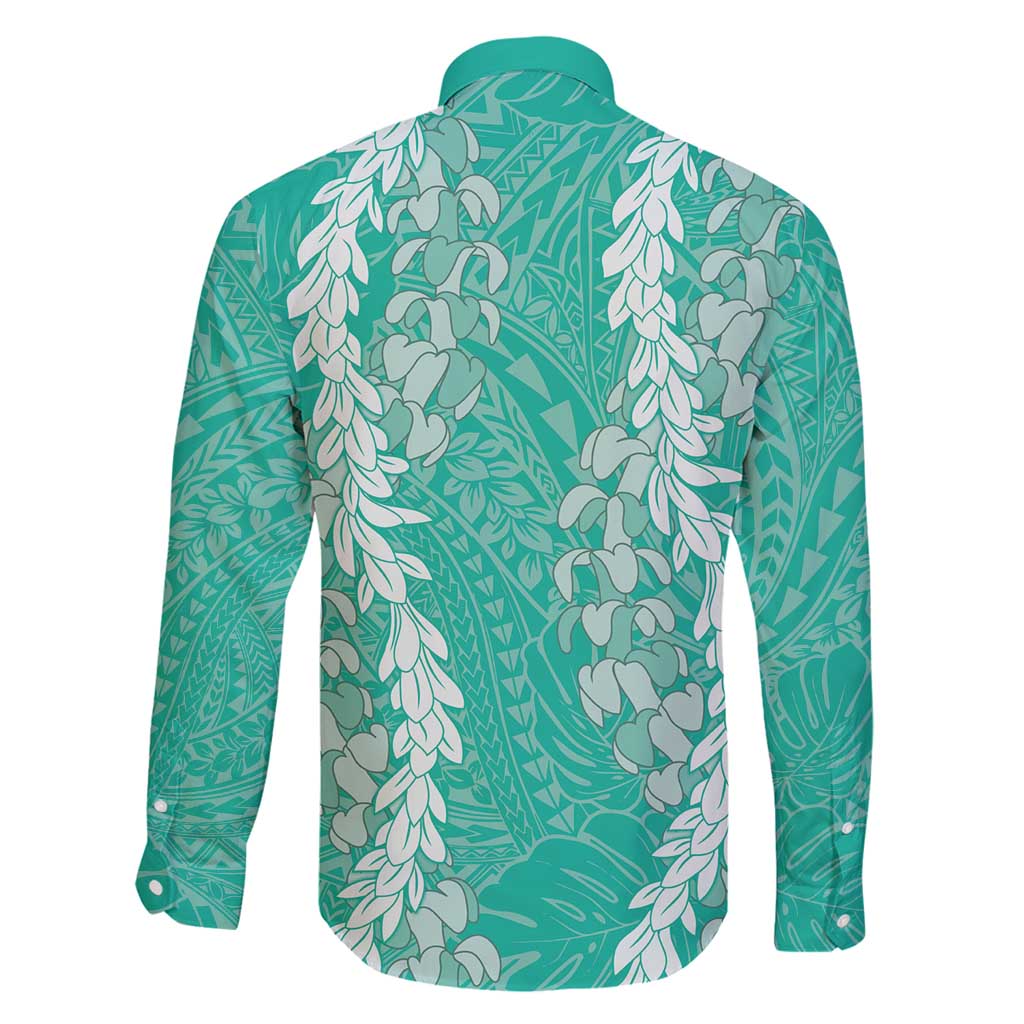 Puakenikeni and Maile Lei Family Matching Tank Maxi Dress and Hawaiian Shirt Sage Green Double Strand Lei