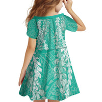 Puakenikeni and Maile Lei Kid Short Sleeve Dress Sage Green Double Strand Lei LT9 - Polynesian Pride