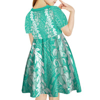 Puakenikeni and Maile Lei Kid Short Sleeve Dress Sage Green Double Strand Lei LT9 - Polynesian Pride