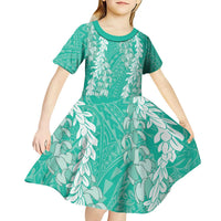 Puakenikeni and Maile Lei Kid Short Sleeve Dress Sage Green Double Strand Lei LT9 - Polynesian Pride