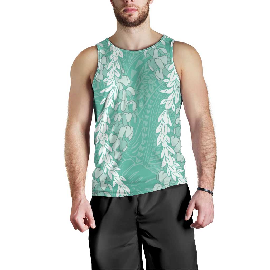 Puakenikeni and Maile Lei Men Tank Top Sage Green Double Strand Lei