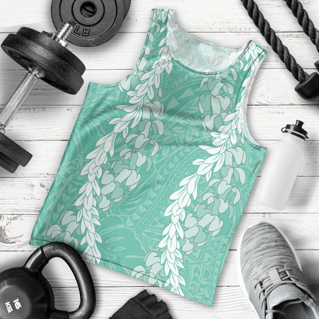 Puakenikeni and Maile Lei Men Tank Top Sage Green Double Strand Lei