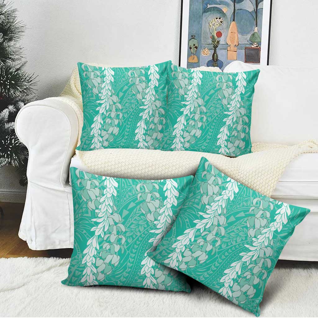 Puakenikeni and Maile Lei Pillow Cover Sage Green Double Strand Lei - Polynesian Pride