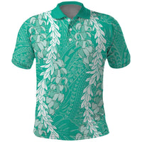 Puakenikeni and Maile Lei Polo Shirt Sage Green Double Strand Lei LT9 Sage Green - Polynesian Pride