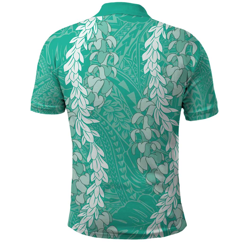 Puakenikeni and Maile Lei Polo Shirt Sage Green Double Strand Lei LT9 - Polynesian Pride