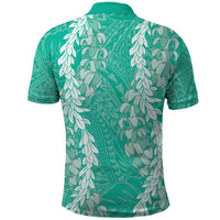 Puakenikeni and Maile Lei Polo Shirt Sage Green Double Strand Lei LT9 - Polynesian Pride
