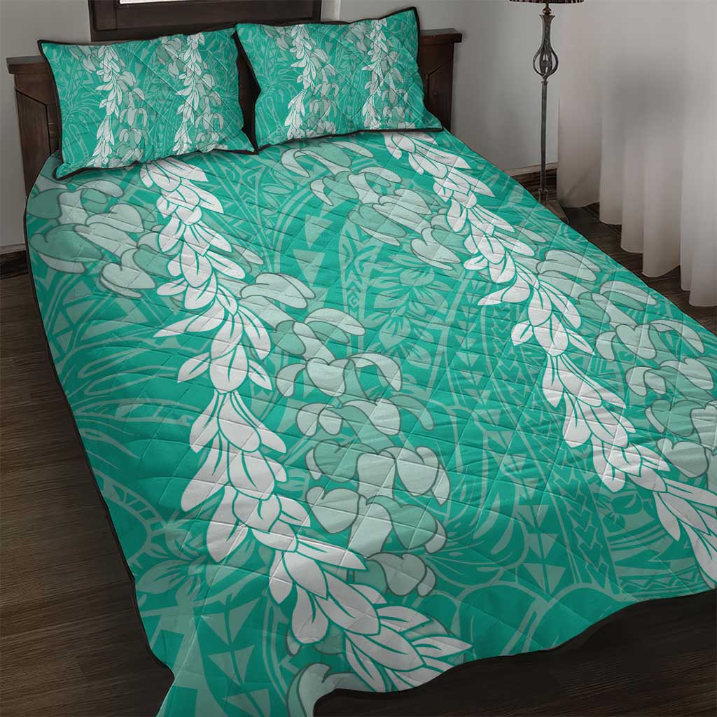 Puakenikeni and Maile Lei Quilt Bed Set Sage Green Double Strand Lei