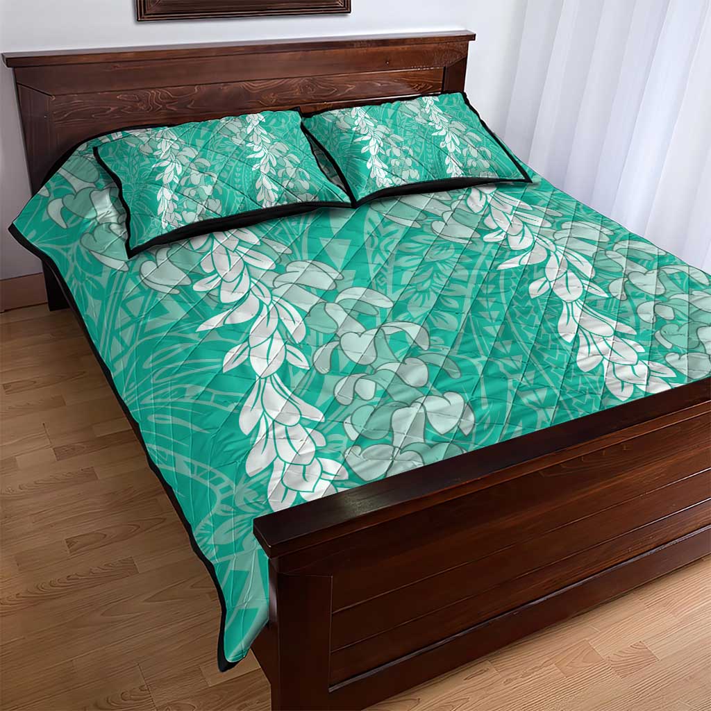 Puakenikeni and Maile Lei Quilt Bed Set Sage Green Double Strand Lei