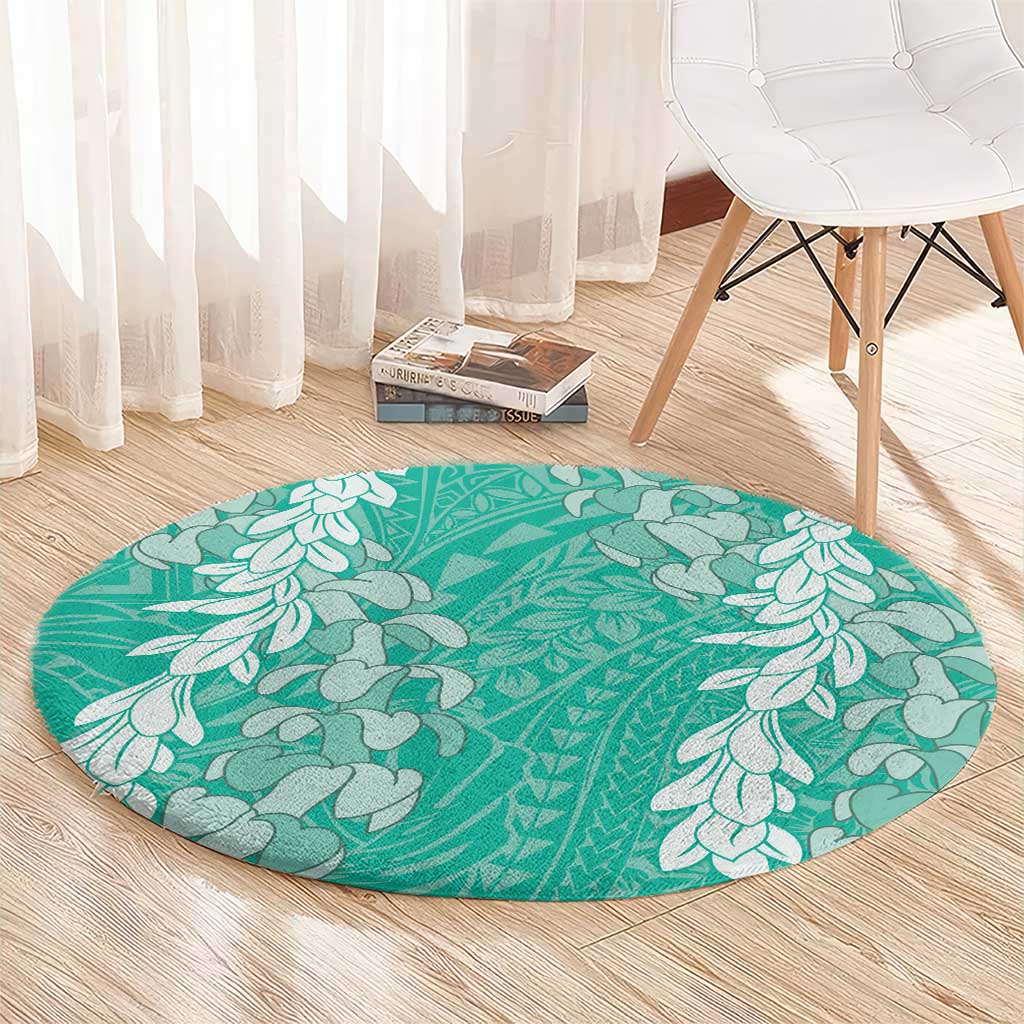 Puakenikeni and Maile Lei Round Carpet Sage Green Double Strand Lei