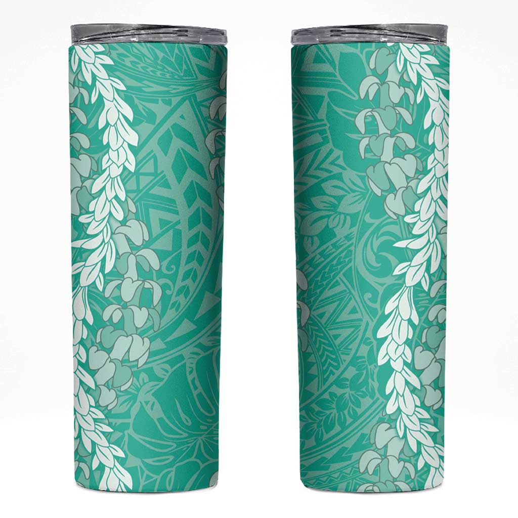 Puakenikeni and Maile Lei Skinny Tumbler Sage Green Double Strand Lei