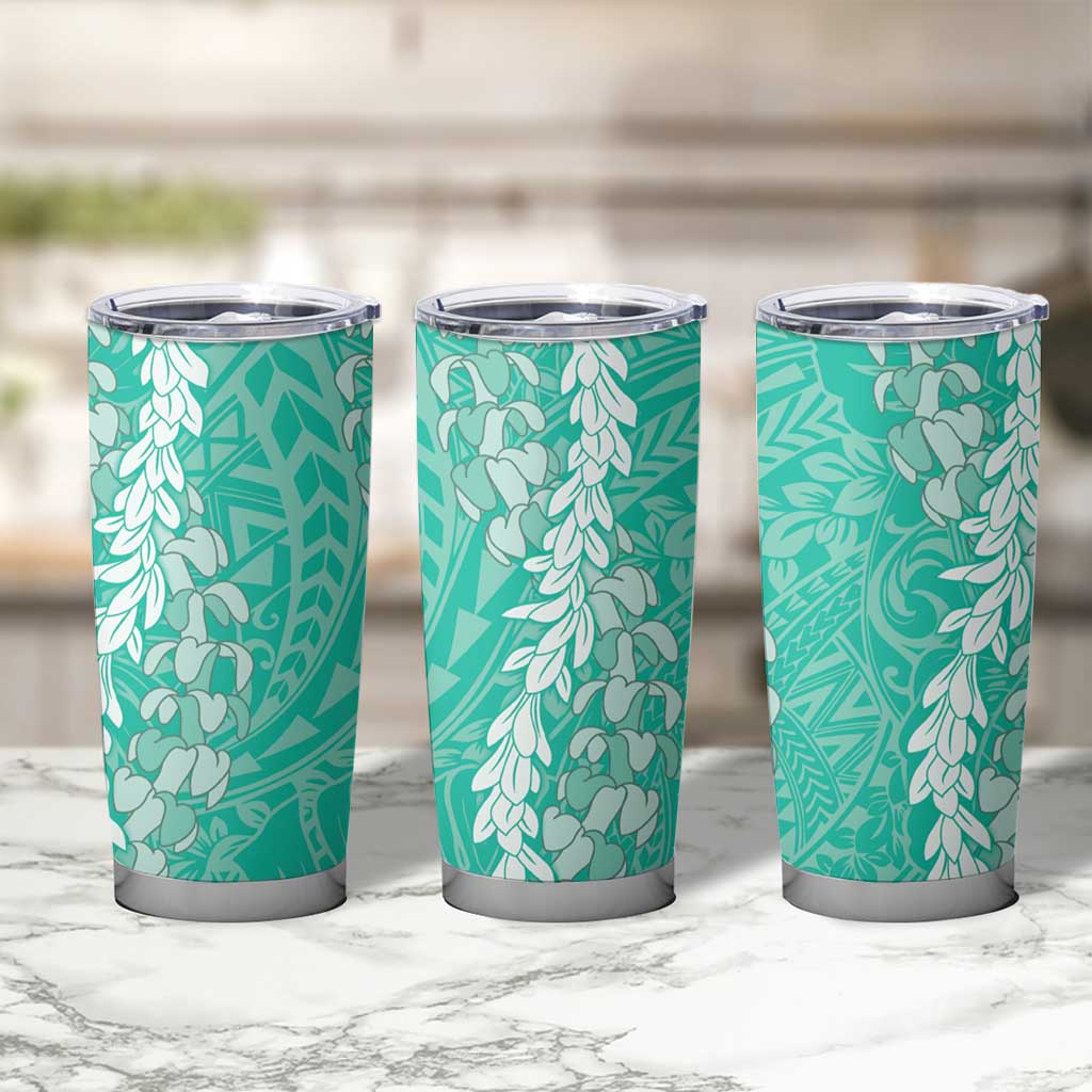 Puakenikeni and Maile Lei Tumbler Cup Sage Green Double Strand Lei