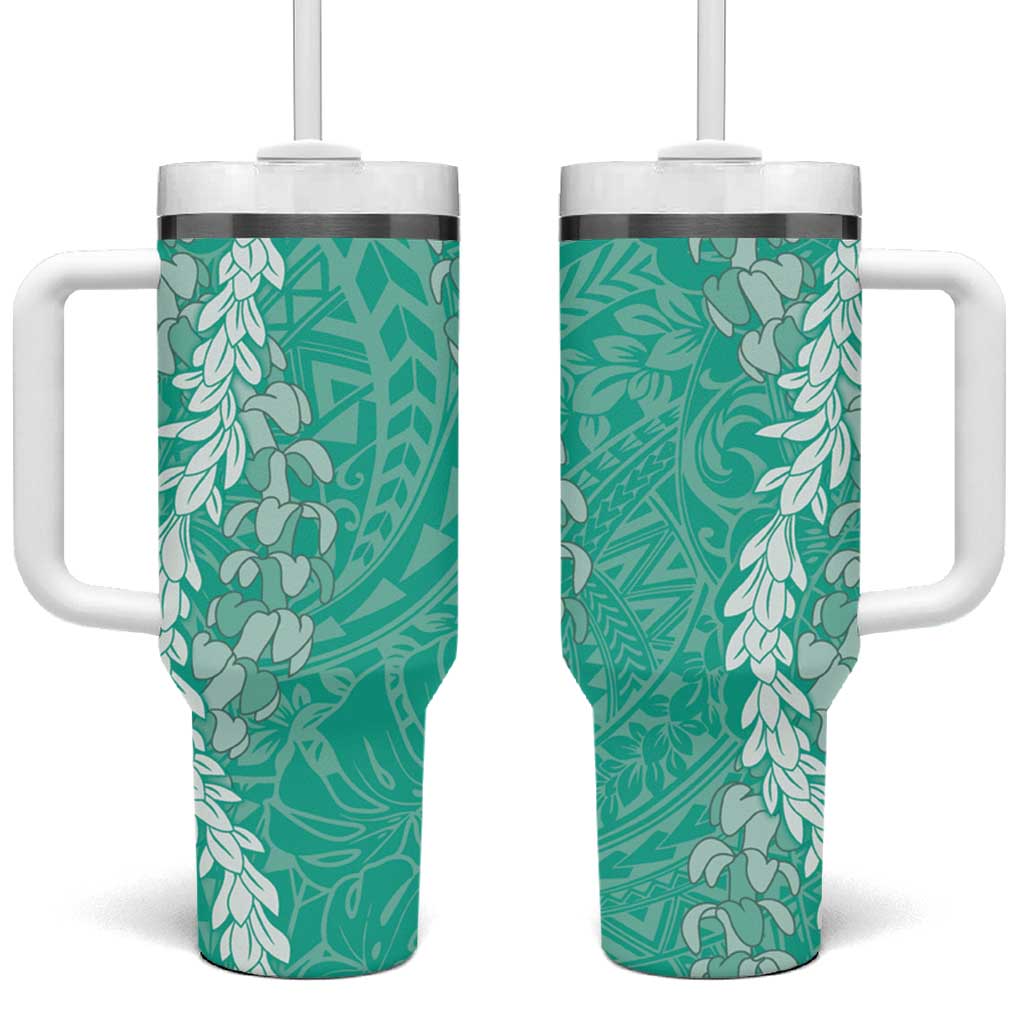 Puakenikeni and Maile Lei Tumbler With Handle Sage Green Double Strand Lei