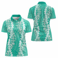 Puakenikeni and Maile Lei Women Polo Shirt Sage Green Double Strand Lei