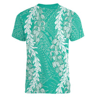 Puakenikeni and Maile Lei Women V-Neck T-Shirt Sage Green Double Strand Lei LT9 - Polynesian Pride