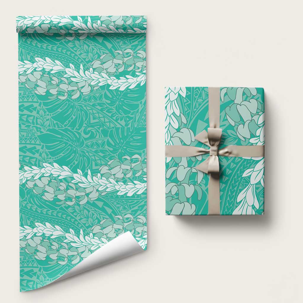 Puakenikeni and Maile Lei Wrapping Paper Sage Green Double Strand Lei - Polynesian Pride