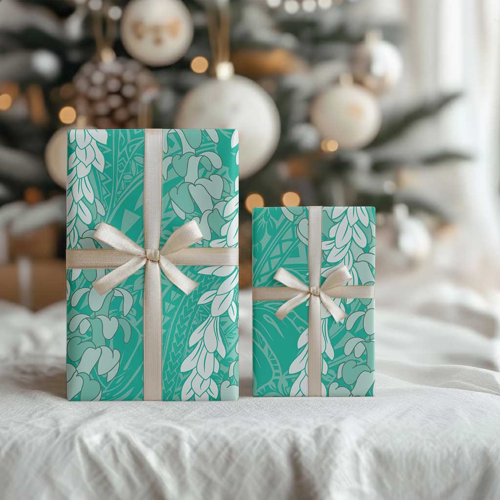 Puakenikeni and Maile Lei Wrapping Paper Sage Green Double Strand Lei - Polynesian Pride