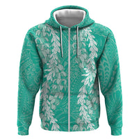 Puakenikeni and Maile Lei Zip Hoodie Sage Green Double Strand Lei