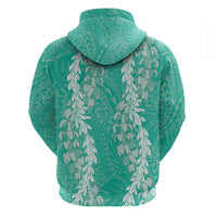 Puakenikeni and Maile Lei Zip Hoodie Sage Green Double Strand Lei