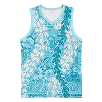 Blue Puakenikeni and Maile Lei Basketball Jersey Hawaiian Style Tribal Tapa Double Strand Lei - Polynesian Pride