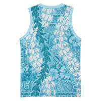 Blue Puakenikeni and Maile Lei Basketball Jersey Hawaiian Style Tribal Tapa Double Strand Lei - Polynesian Pride