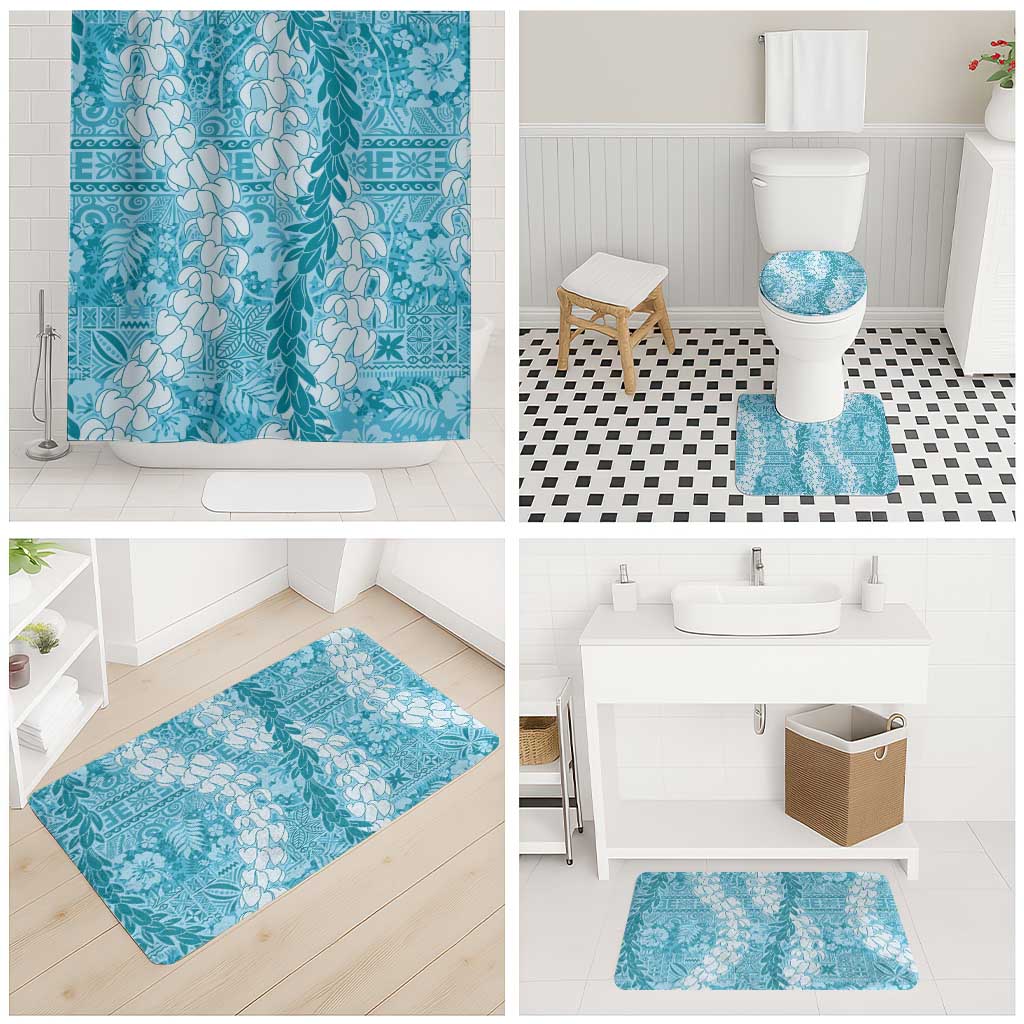 Blue Puakenikeni and Maile Lei Bathroom Set Hawaiian Style Tribal Tapa Double Strand Lei - Polynesian Pride