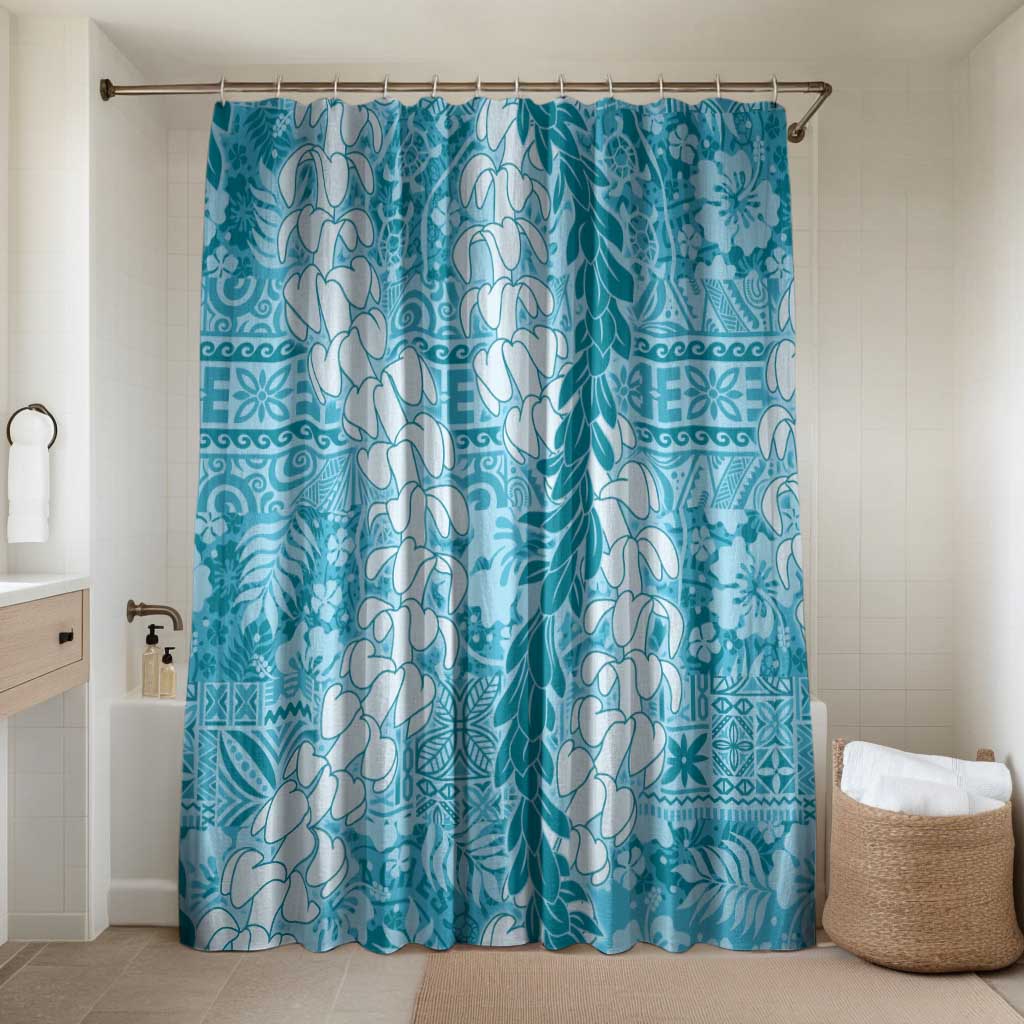 Blue Puakenikeni and Maile Lei Bathroom Set Hawaiian Style Tribal Tapa Double Strand Lei - Polynesian Pride