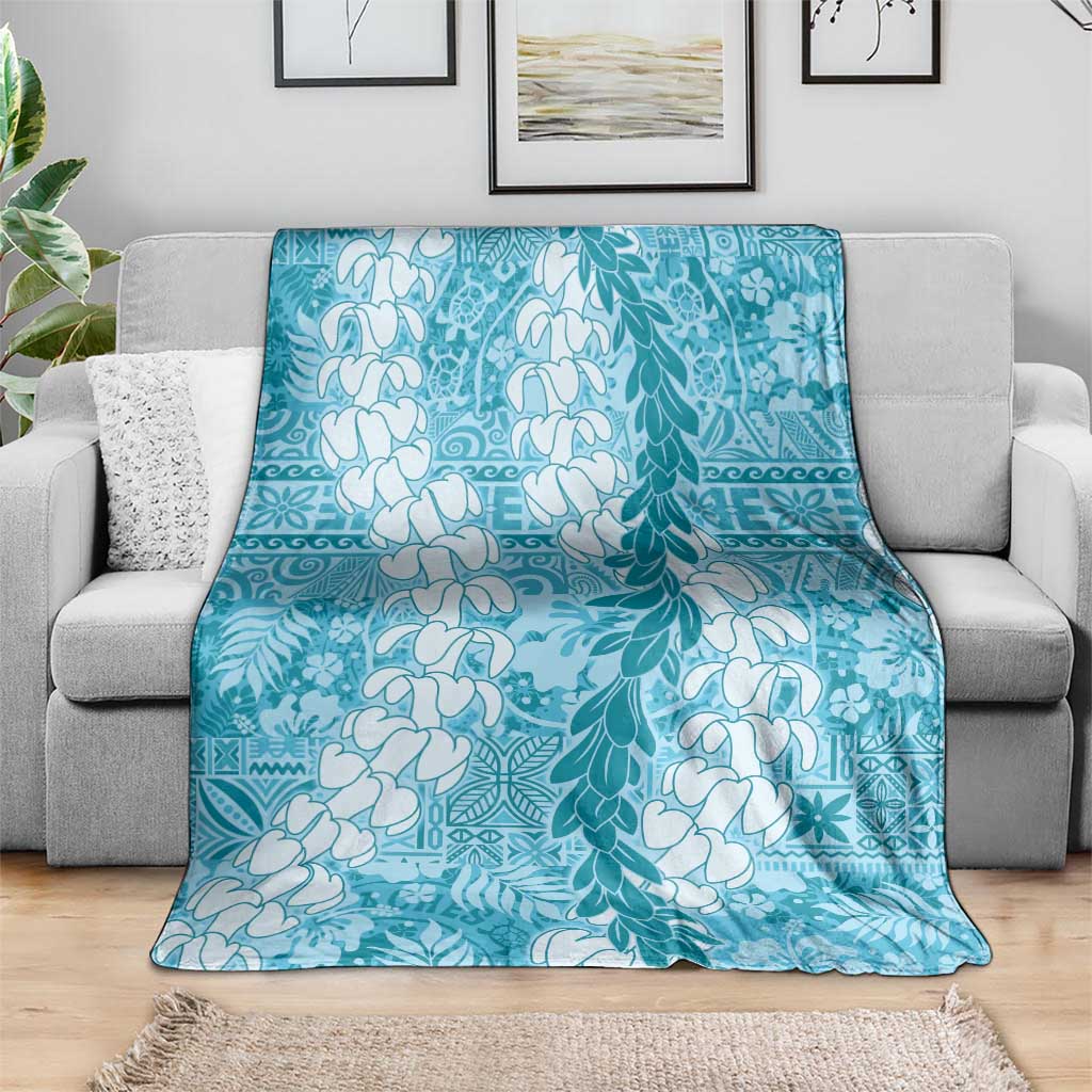 Blue Puakenikeni and Maile Lei Blanket Hawaiian Style Tribal Tapa Double Strand Lei