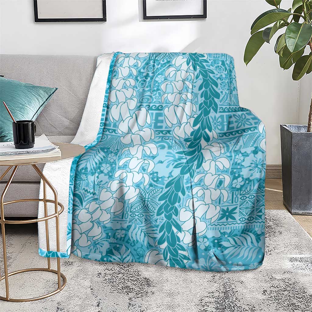 Blue Puakenikeni and Maile Lei Blanket Hawaiian Style Tribal Tapa Double Strand Lei