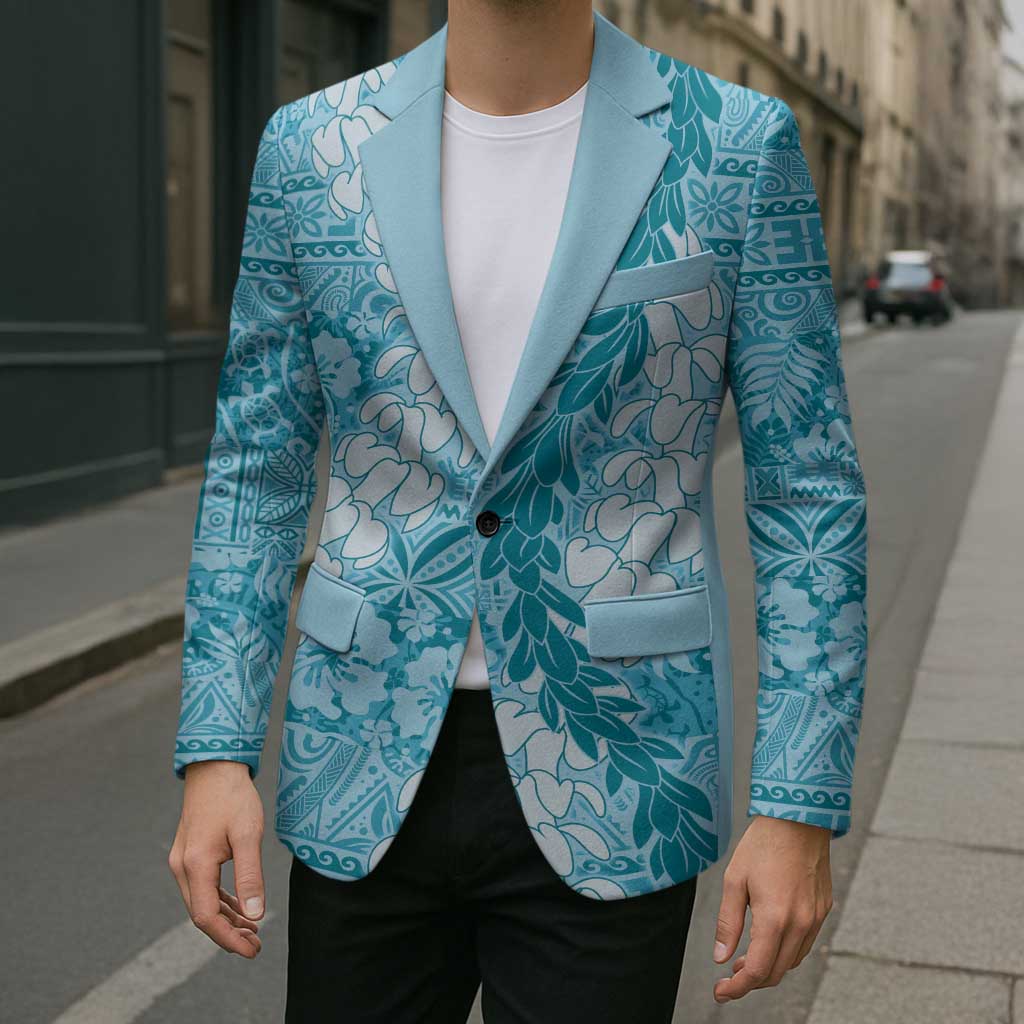 Blue Puakenikeni and Maile Lei Blazer Hawaiian Style Tribal Tapa Double Strand Lei - Polynesian Pride