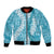 Blue Puakenikeni and Maile Lei Bomber Jacket Hawaiian Style Tribal Tapa Double Strand Lei