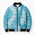 Blue Puakenikeni and Maile Lei Bomber Puffer Jacket Hawaiian Style Tribal Tapa Double Strand Lei - Polynesian Pride