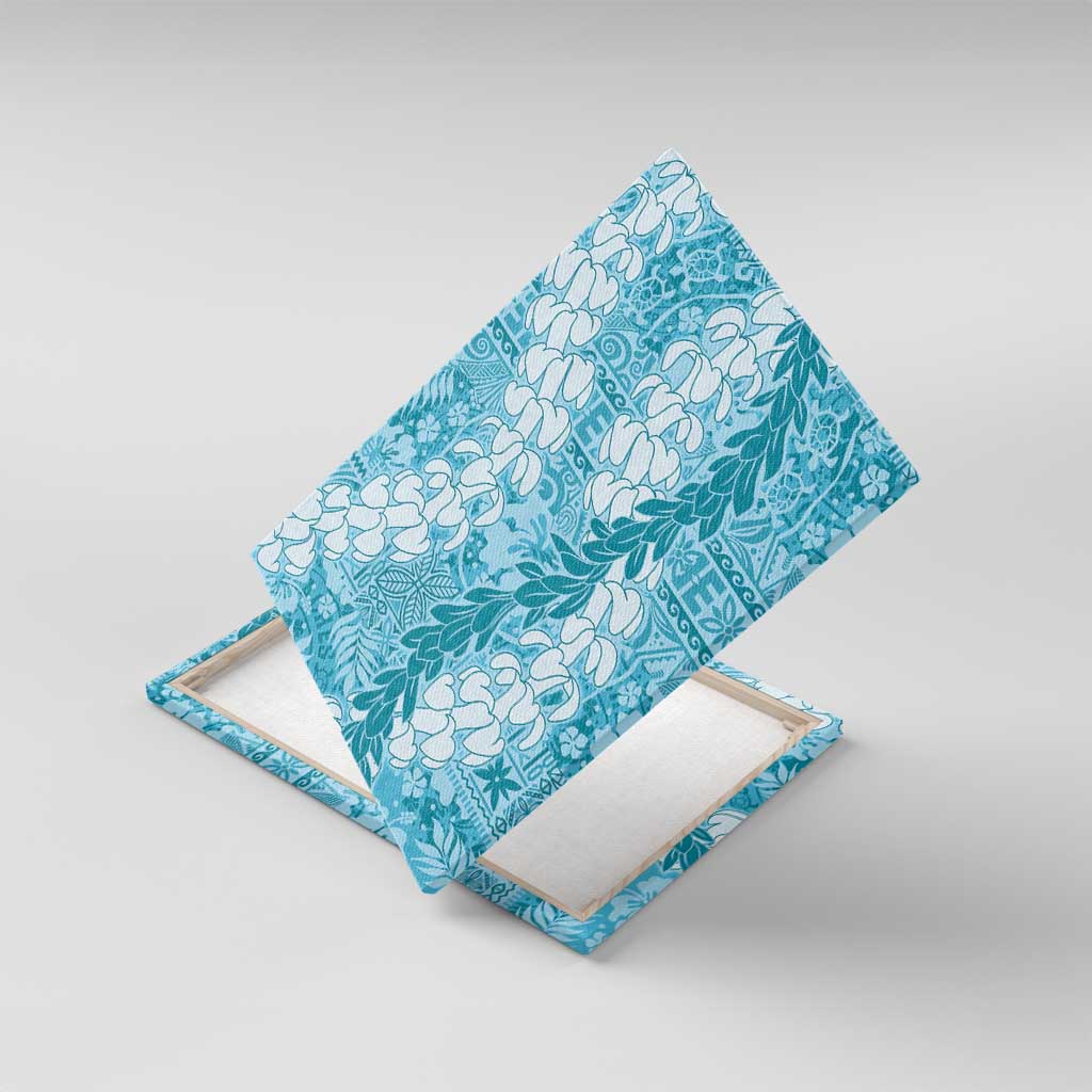 Blue Puakenikeni and Maile Lei Canvas Wall Art Hawaiian Style Tribal Tapa Double Strand Lei