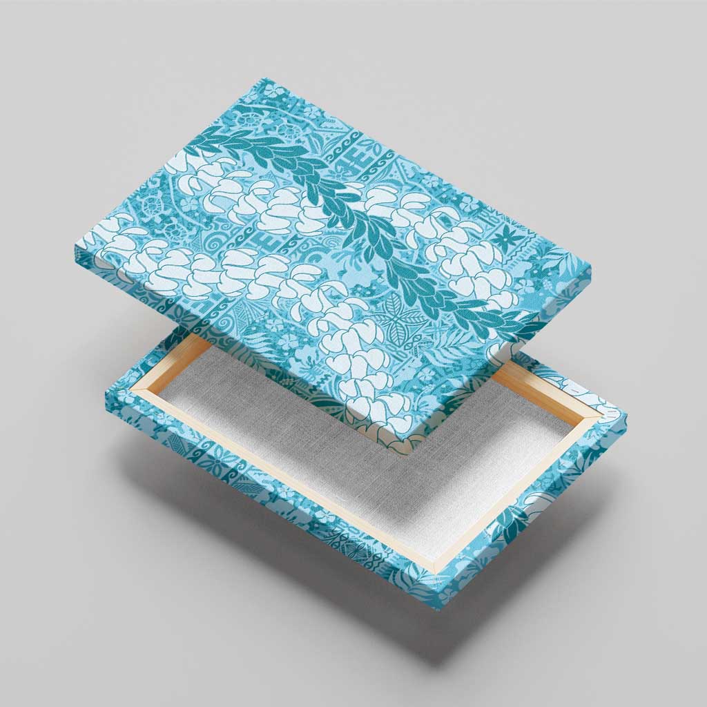 Blue Puakenikeni and Maile Lei Canvas Wall Art Hawaiian Style Tribal Tapa Double Strand Lei