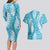 Blue Puakenikeni and Maile Lei Couples Matching Long Sleeve Bodycon Dress and Hawaiian Shirt Hawaiian Style Tribal Tapa Double Strand Lei
