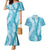Blue Puakenikeni and Maile Lei Couples Matching Mermaid Dress and Hawaiian Shirt Hawaiian Style Tribal Tapa Double Strand Lei