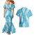 Blue Puakenikeni and Maile Lei Couples Matching Mermaid Dress and Hawaiian Shirt Hawaiian Style Tribal Tapa Double Strand Lei