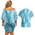 Blue Puakenikeni and Maile Lei Couples Matching Off Shoulder Short Dress and Hawaiian Shirt Hawaiian Style Tribal Tapa Double Strand Lei