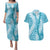Blue Puakenikeni and Maile Lei Couples Matching Puletasi and Hawaiian Shirt Hawaiian Style Tribal Tapa Double Strand Lei
