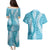 Blue Puakenikeni and Maile Lei Couples Matching Puletasi and Hawaiian Shirt Hawaiian Style Tribal Tapa Double Strand Lei