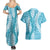 Blue Puakenikeni and Maile Lei Couples Matching Summer Maxi Dress and Hawaiian Shirt Hawaiian Style Tribal Tapa Double Strand Lei