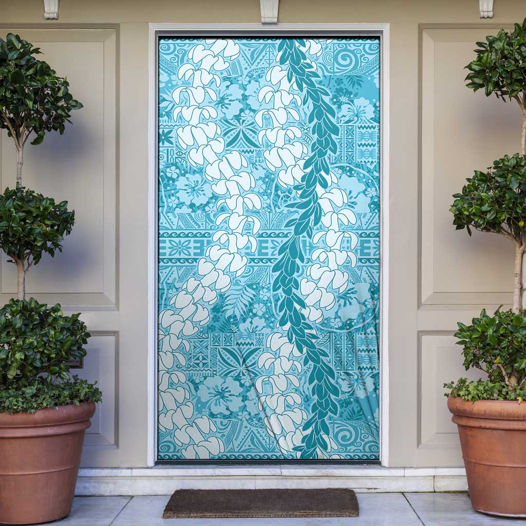 Blue Puakenikeni and Maile Lei Door Cover Hawaiian Style Tribal Tapa Double Strand Lei - Polynesian Pride