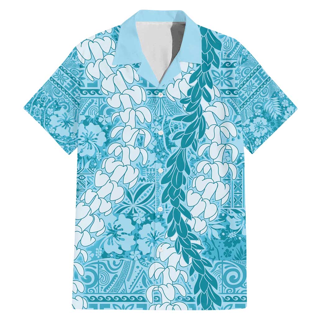 Blue Puakenikeni and Maile Lei Family Matching Mermaid Dress and Hawaiian Shirt Hawaiian Style Tribal Tapa Double Strand Lei