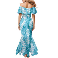 Blue Puakenikeni and Maile Lei Family Matching Mermaid Dress and Hawaiian Shirt Hawaiian Style Tribal Tapa Double Strand Lei