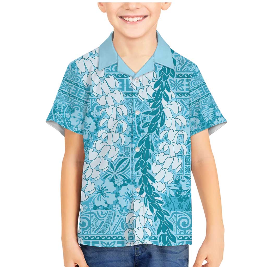 Blue Puakenikeni and Maile Lei Family Matching Mermaid Dress and Hawaiian Shirt Hawaiian Style Tribal Tapa Double Strand Lei