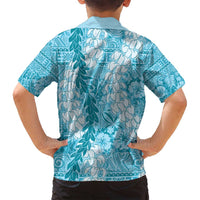 Blue Puakenikeni and Maile Lei Family Matching Off Shoulder Maxi Dress and Hawaiian Shirt Hawaiian Style Tribal Tapa Double Strand Lei