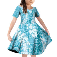 Blue Puakenikeni and Maile Lei Family Matching Off Shoulder Short Dress and Hawaiian Shirt Hawaiian Style Tribal Tapa Double Strand Lei