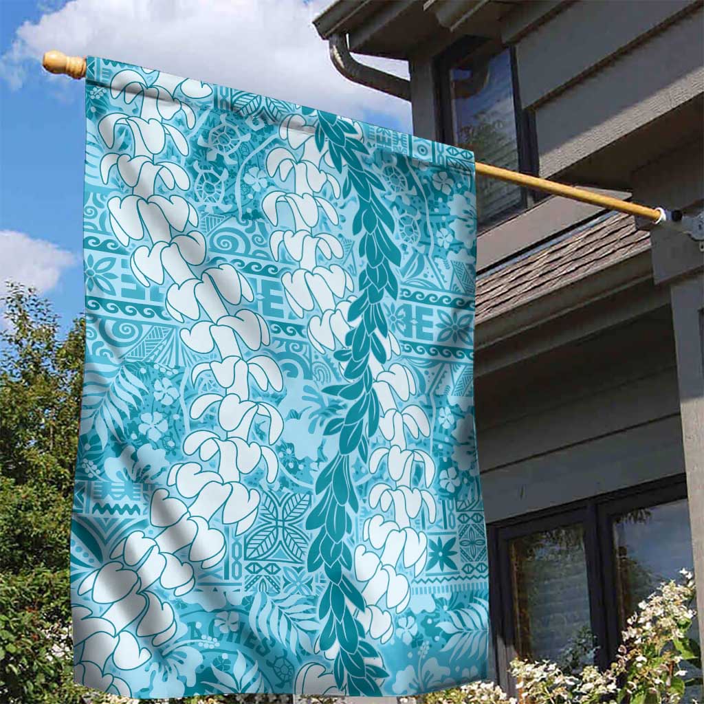 Blue Puakenikeni and Maile Lei Garden Flag Hawaiian Style Tribal Tapa Double Strand Lei