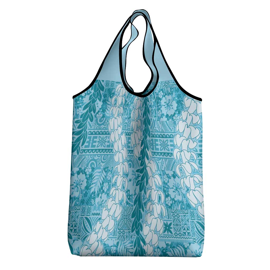 Blue Puakenikeni and Maile Lei Grocery Bag Hawaiian Style Tribal Tapa Double Strand Lei